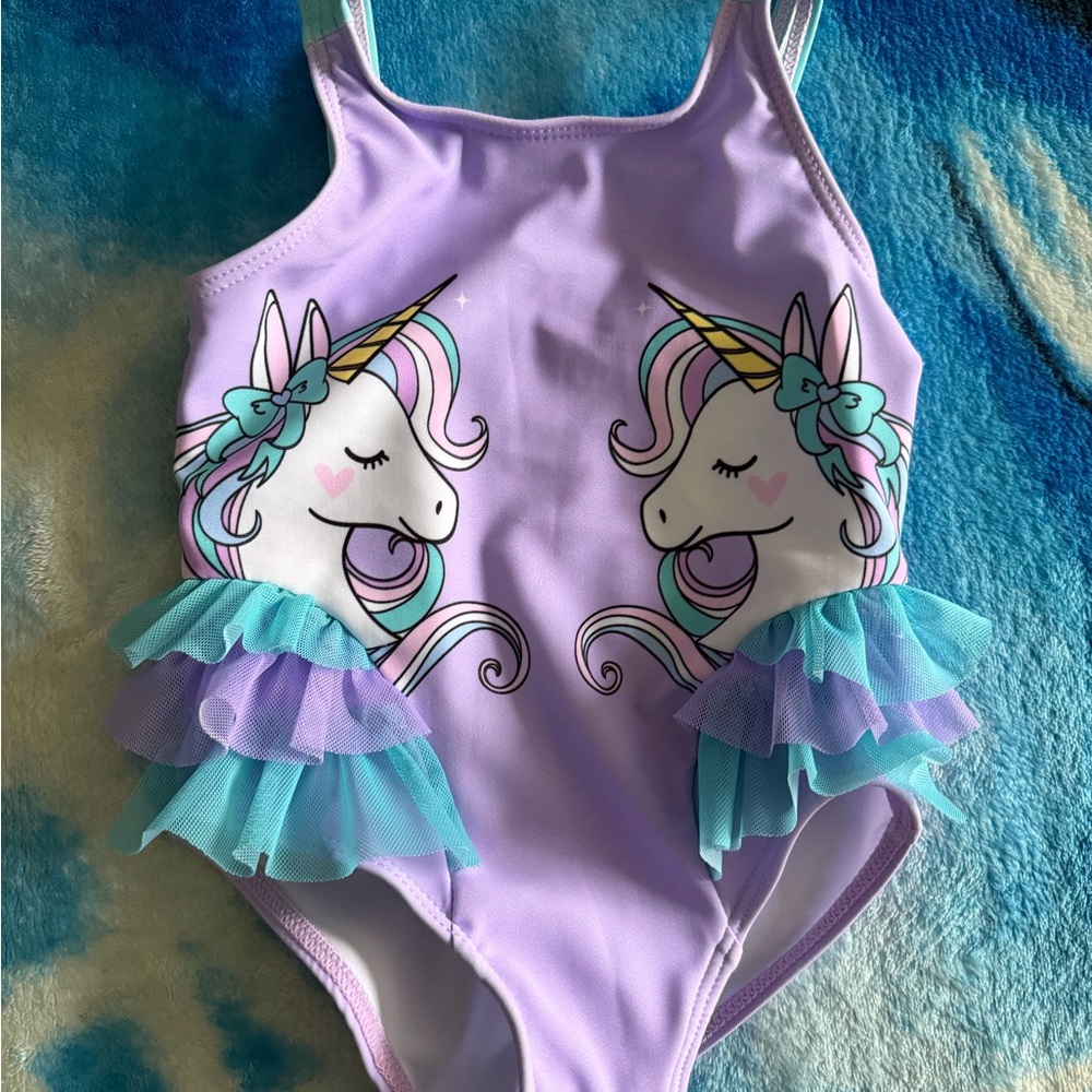 Purple Unicorn Swimsuit with Ruffle Details